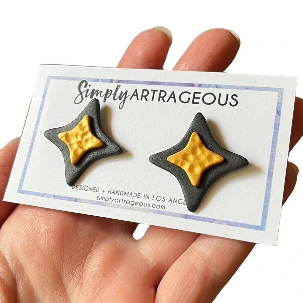 Simply Artrageous handmade black and gold star post back earrings